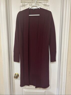 Long Open-Front Ribbed Cardigan - Burgundy